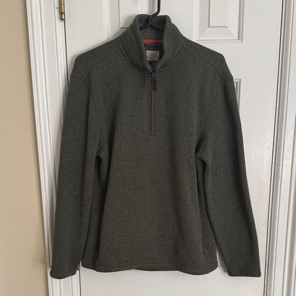 Faherty Men's Forest Green Zip-Up Sweater